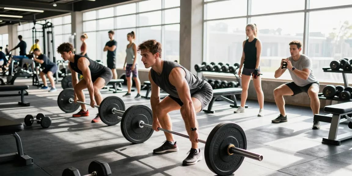 Aktive Fitness-Enthusiasten in einem modernen Astera Shop Fitnessstudio während des Trainings.