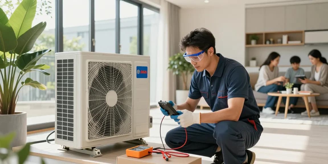 Technician servicing a wärmepumpe bosch in a modern home, showcasing energy efficiency.