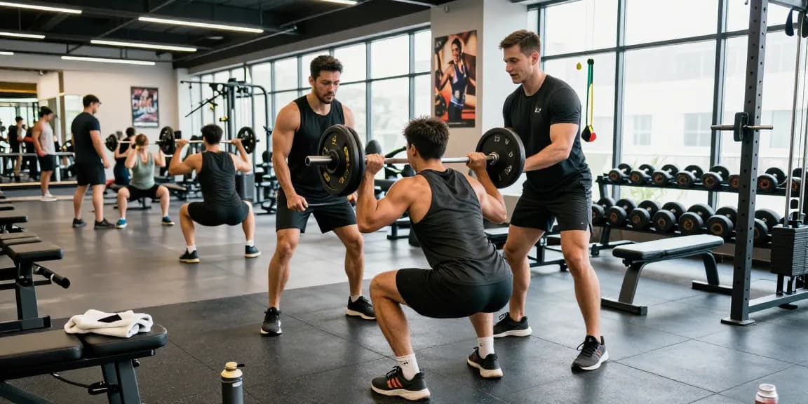 An active gym scene showing a member lifting weights at the Anabolika Shop fitness center, surrounded by motivational elements and equipment.