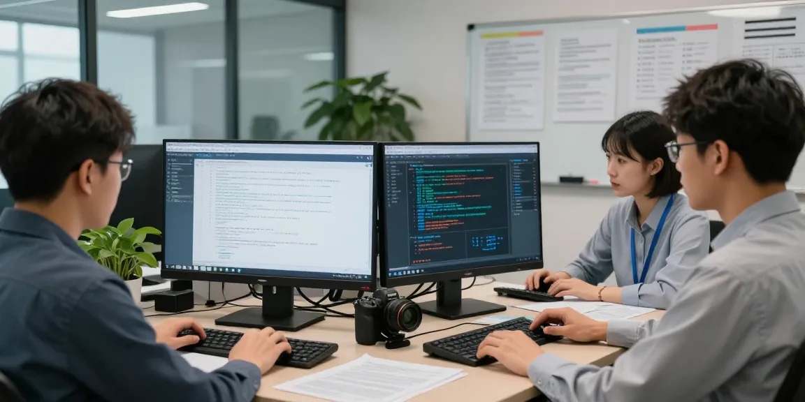 Document fraud detection analysis with a professional team using advanced tech and AI tools in a modern office.
