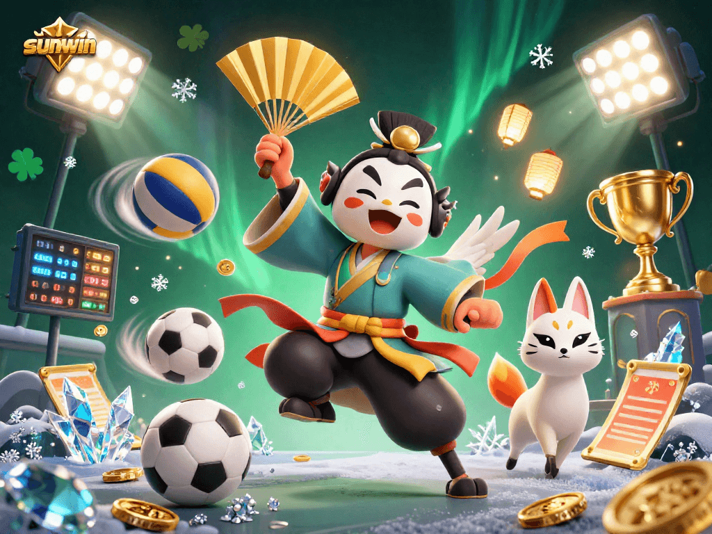 Experience sunwin's dynamic gaming world with 3D characters in a vibrant casino scene.