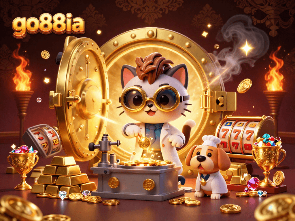 Experience go88ia with a dynamic 3D scene showcasing thrilling casino elements and vibrant characters.