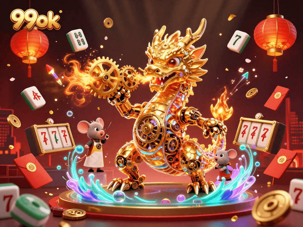 Experience the thrill of 99ok with a golden dragon and exciting casino elements.