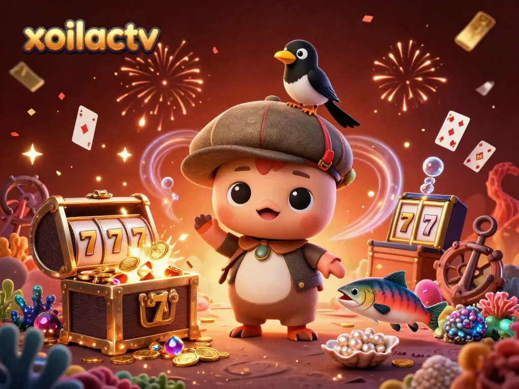 Join the fun with xoilactv, where baby Nessie and friends celebrate big wins in a vibrant casino scene!