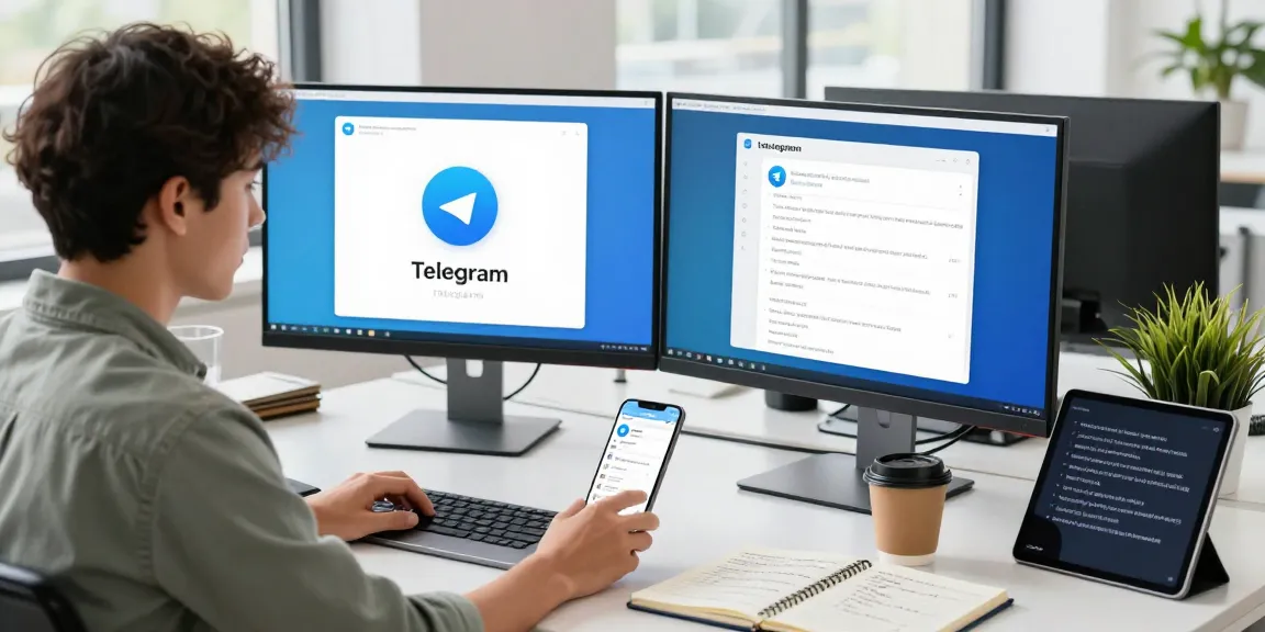 User setting up Telegram Chinese language interface on desktop and mobile devices in a modern workspace.