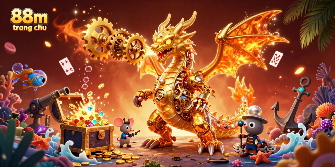 Experience excitement with 88m trang chủ as the golden dragon breathes gears among treasures in this vibrant casino scene.