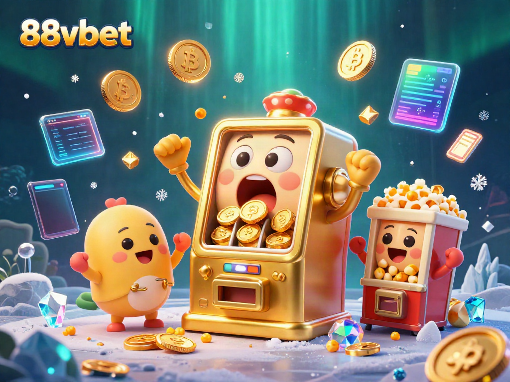 Engage with exciting jackpots at 88vbet, highlighted by a jubilant golden slot machine and cheering companions.