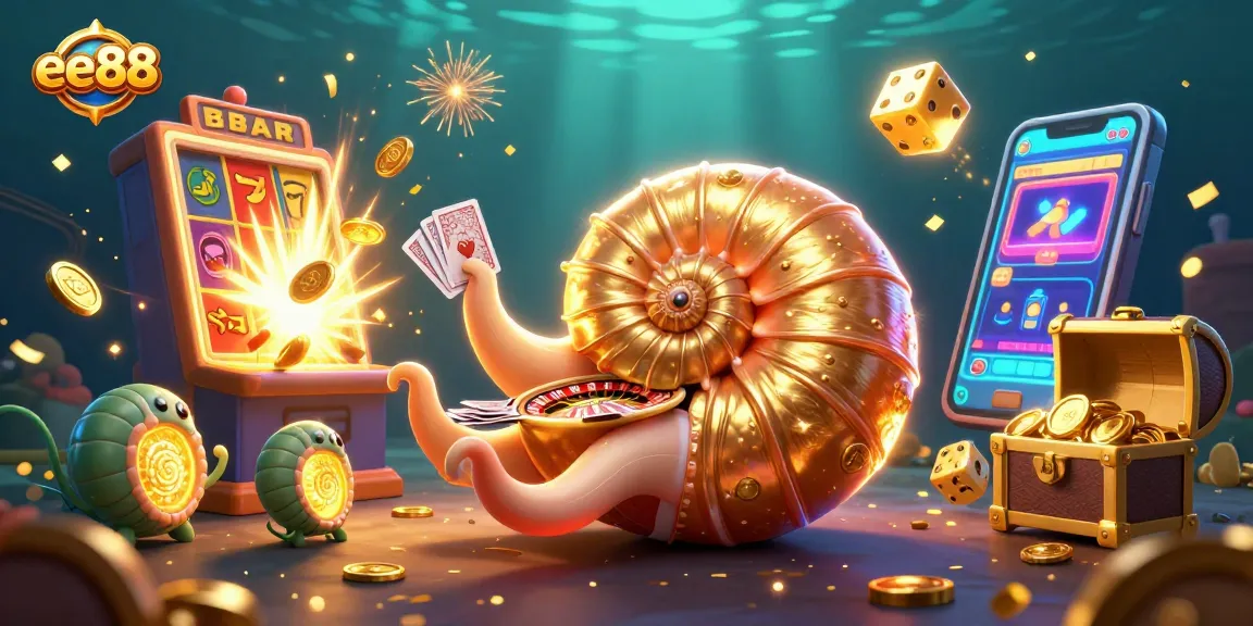 Experience exciting gaming action with ee88's vibrant casino illustration featuring a giant nautilus roulette wheel.