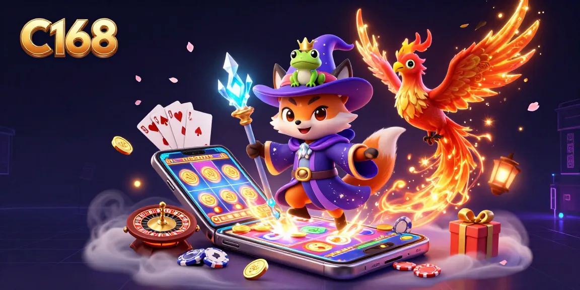 Engaging with C168's immersive casino games, featuring dynamic characters and enchanting gaming elements.