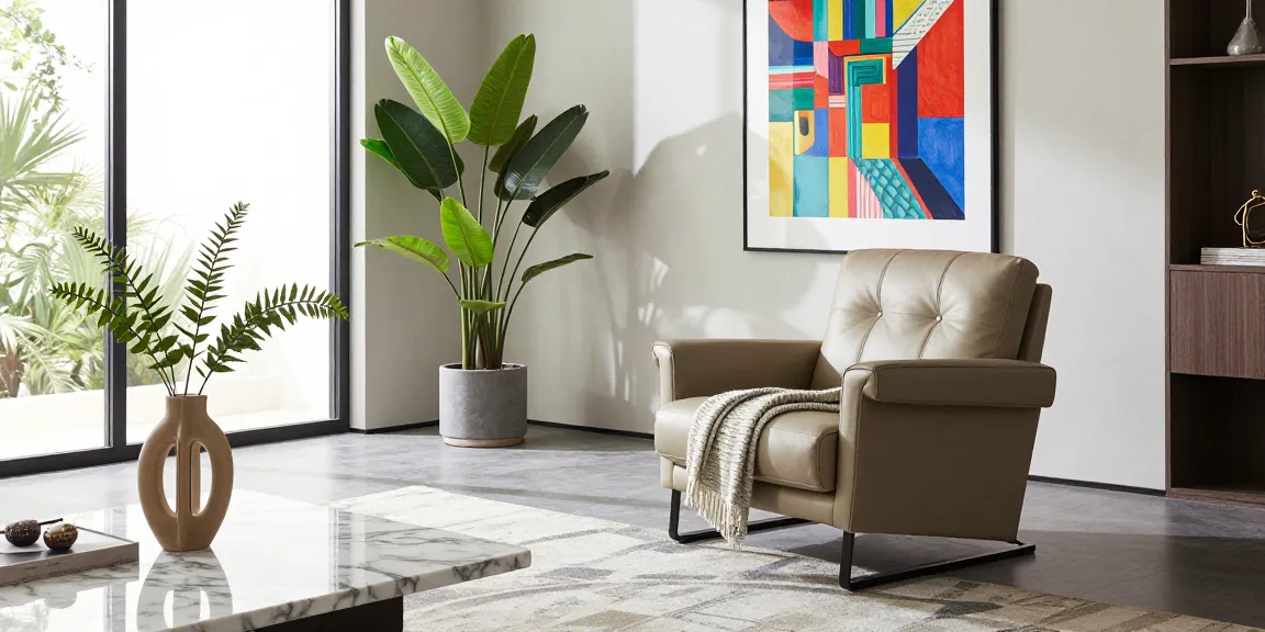 Ein Baxter Ledersessel in einem modernen Wohnzimmer, das italienisches Luxusdesign präsentiert.