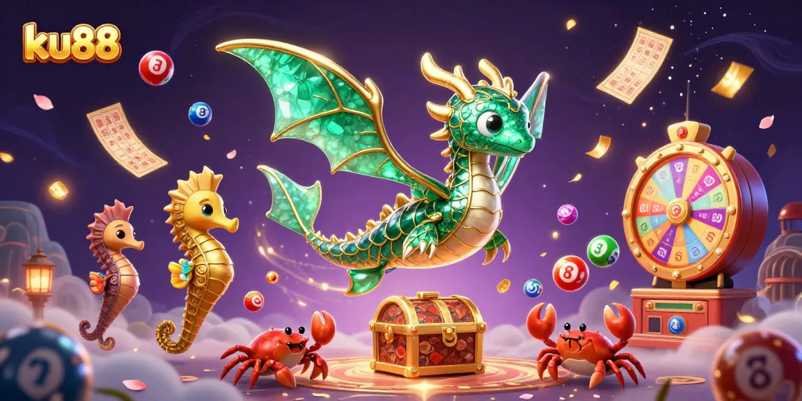 ku88 offers vibrant dynamic gaming with a colorful array of lottery elements and sea creature characters.