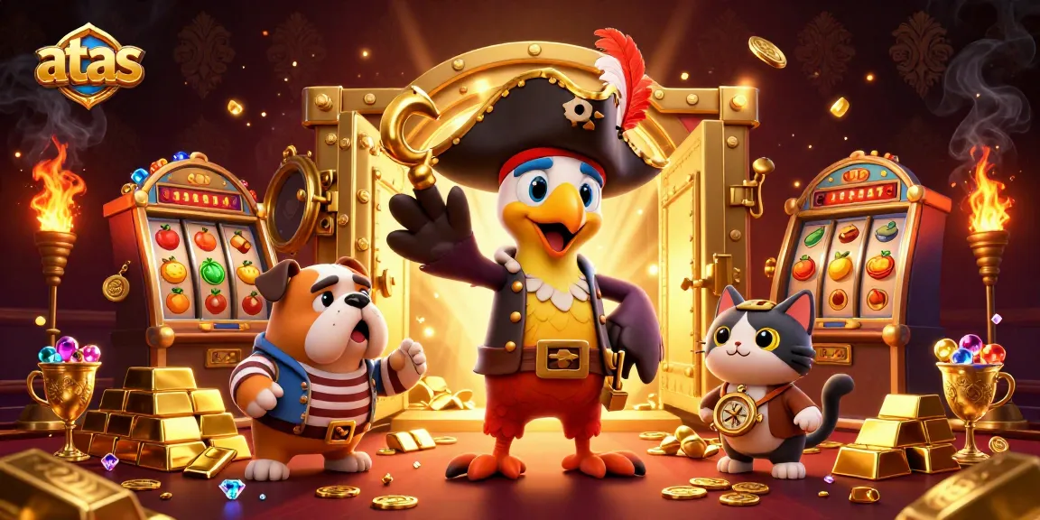 Exciting gameplay at atas casino showcasing treasures like gems, gold bars, and slot machine elements.