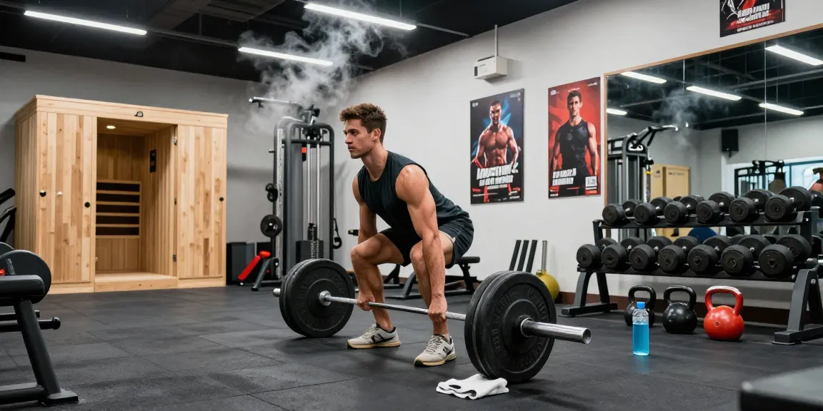Sportler hebt intensiv Gewichte in einem Anabolika Shop Fitnessstudio und zeigt Fitnessgeräte sowie motivierende Dekoration.