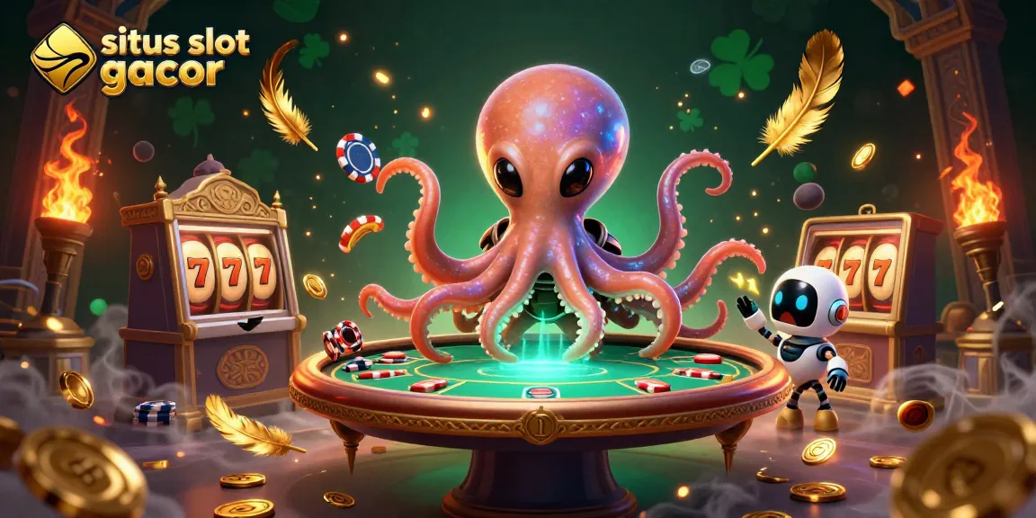 Engage with situs slot gacor in this vibrant 3D illustration featuring an alien octopus at a poker table.
