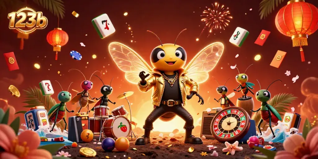 Experience the excitement of casino gaming with 123b as lively characters showcase vibrant gambling elements.