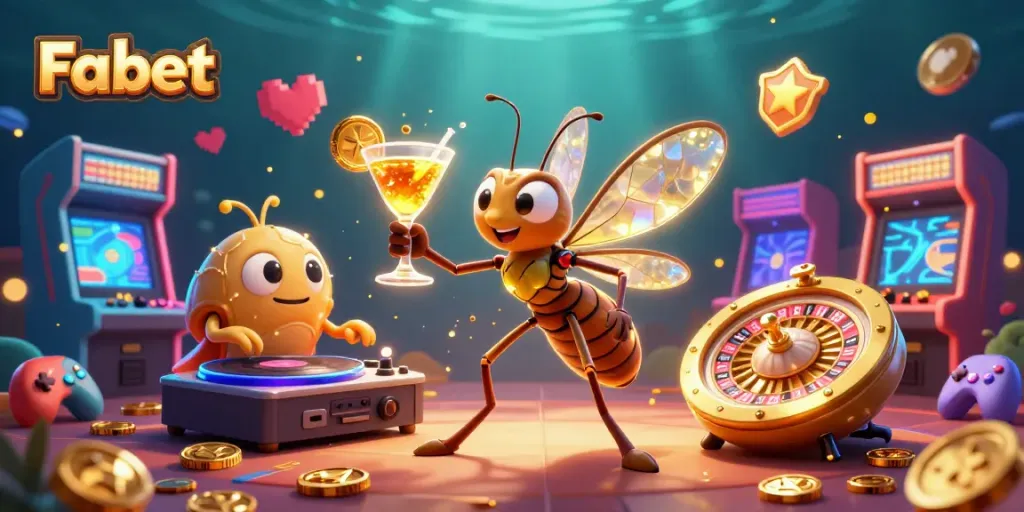 Bet on Fabet's animated characters celebrating gaming in a colorful casino environment.