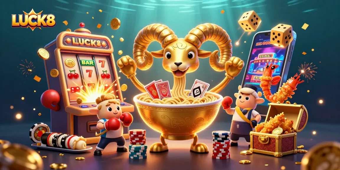 LUCK8 showcases a vibrant 3D casino scene featuring dynamic game elements and engaging characters.