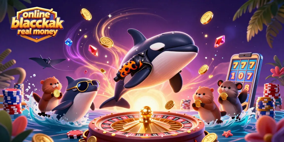 Experience online blackjack real money with vibrant characters and dazzling casino elements in motion.