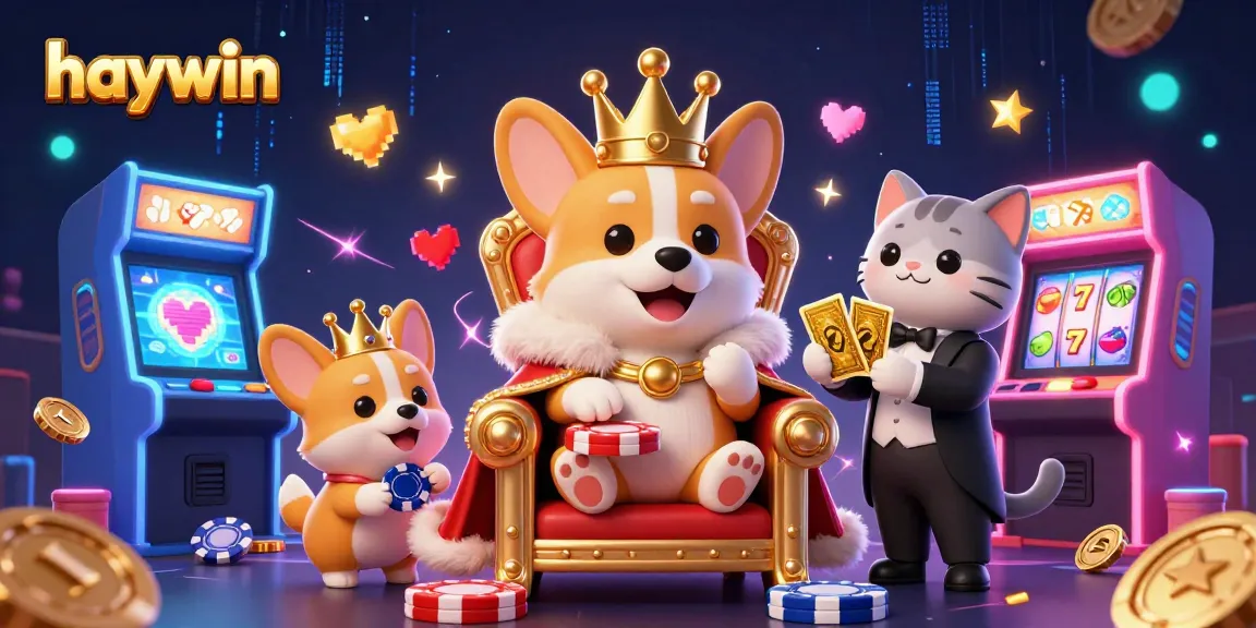 Experience haywin with a vibrant scene of a royal corgi king and gaming elements in a playful atmosphere.