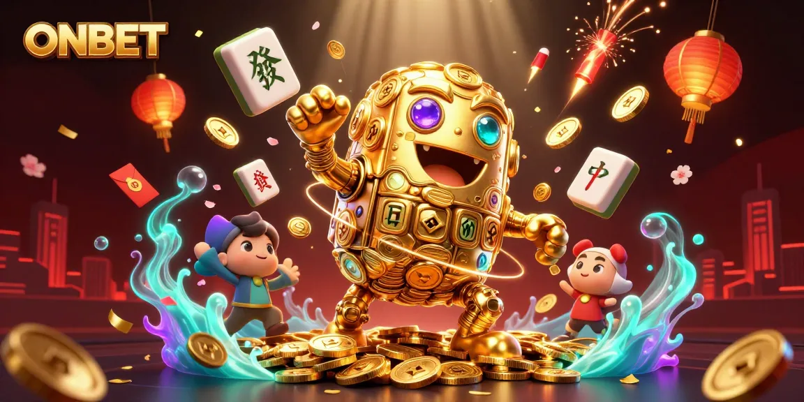 Experience thrilling action at ONBET with a dynamic 3D casino scene featuring a golden golem and vibrant gambling elements.
