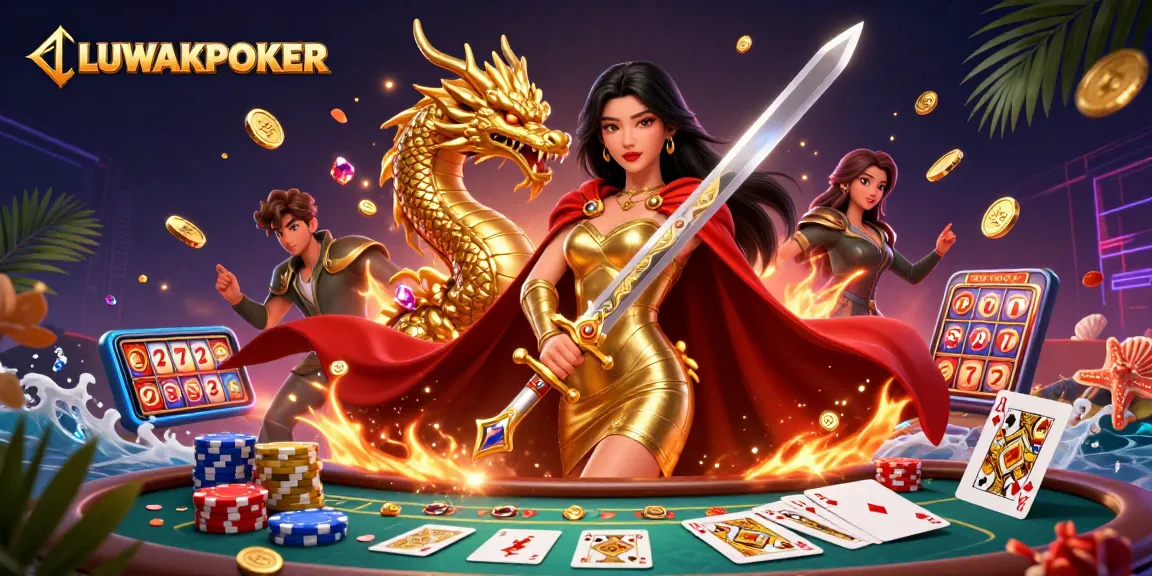 Experience the excitement of LUWAKPOKER in a vibrant 3D casino scene with colorful elements.