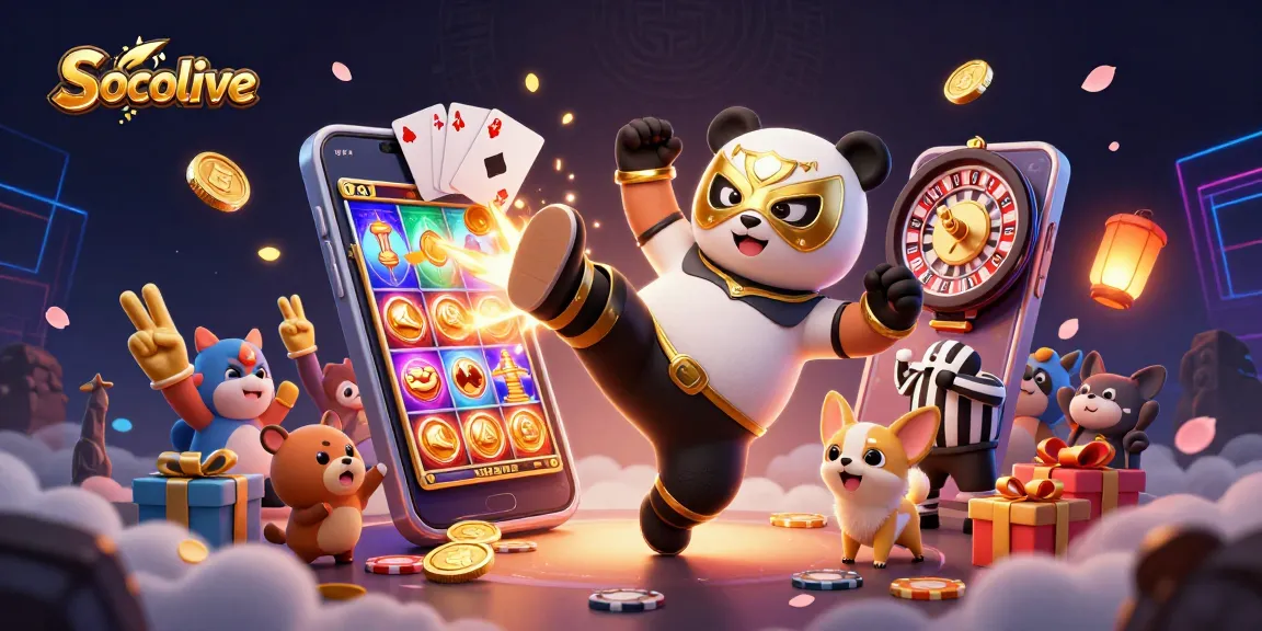 Socolive showcases a lively scene of a wrestler panda in action, highlighting exciting gaming elements.