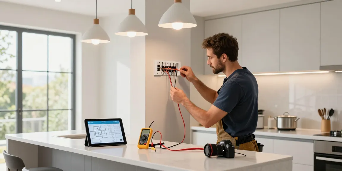 Günstiger Elektriker in Essen installiert moderne Lichttechnik in einer stilvollen Küche