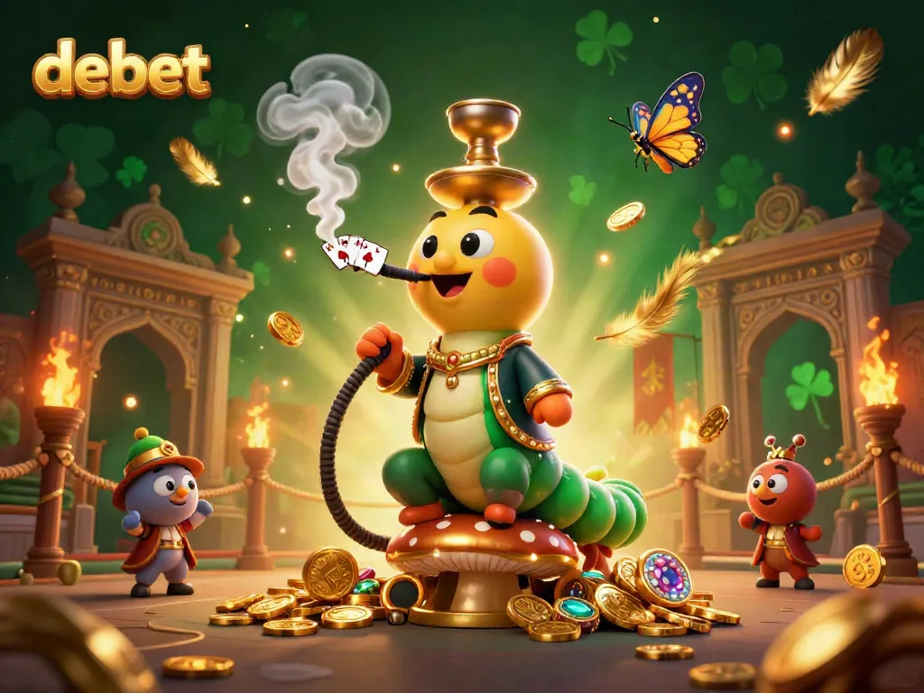 Experience debet's thrilling action featuring a royal caterpillar and casino elements in a rich, vibrant illustration.