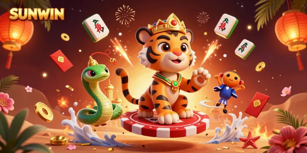 Experience the thrill of winning with SUNWIN's vibrant casino-themed scene featuring a sultan and magic elements.