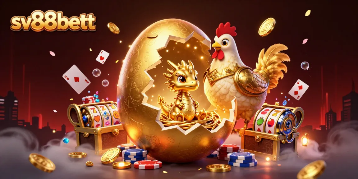 Engage with sv88bett through a vibrant, cinematic 3D casino artwork featuring golden dragon and slot elements.
