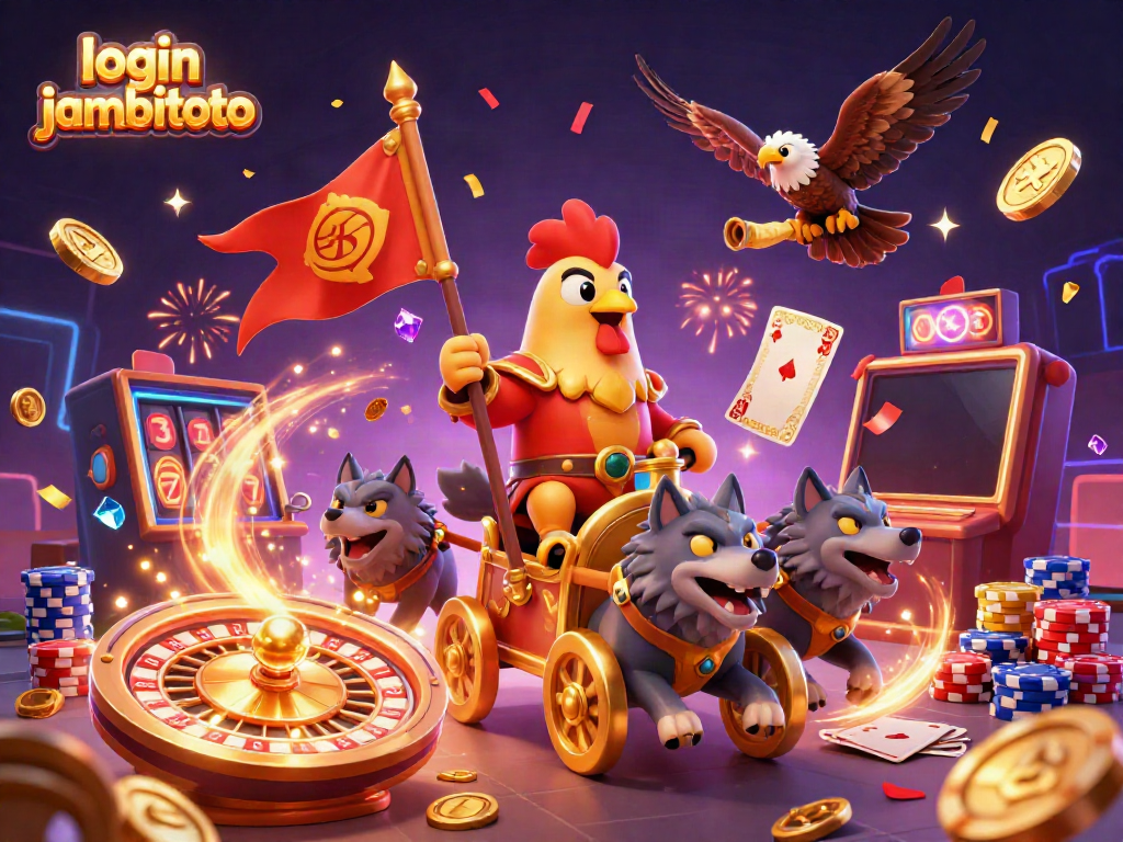 Engage in thrilling gaming action with "login jambitoto" in this vibrant casino illustration.
