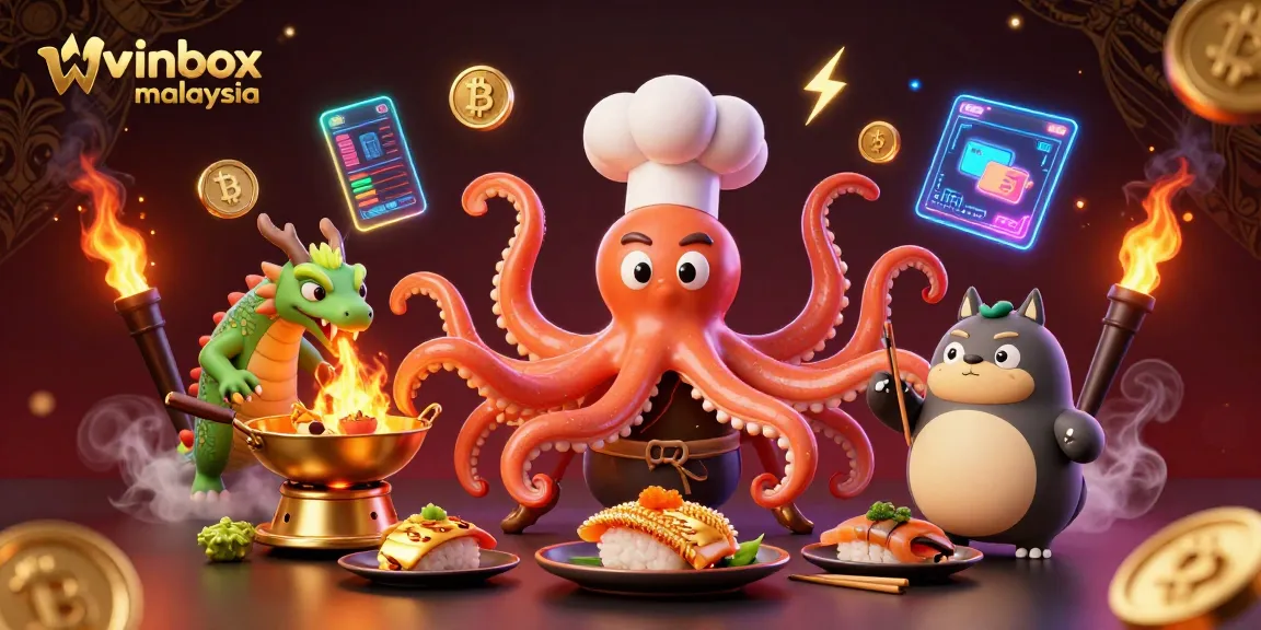 Engage with winbox malaysia's vibrant casino scene featuring animated characters and golden elements.