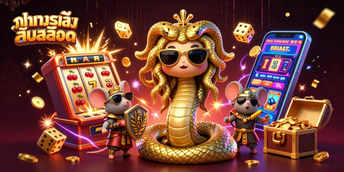 Try out ทดลองเล่นสล็อต with Medusa and a warrior amidst exploding slot machines and jackpots.