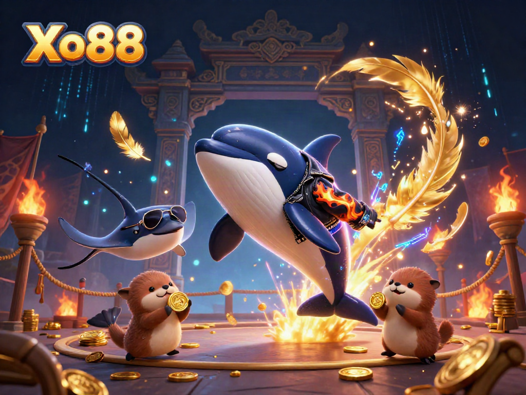 Engage with Xo88's thrilling adventures featuring 3D cartoon characters enjoying casino fun.