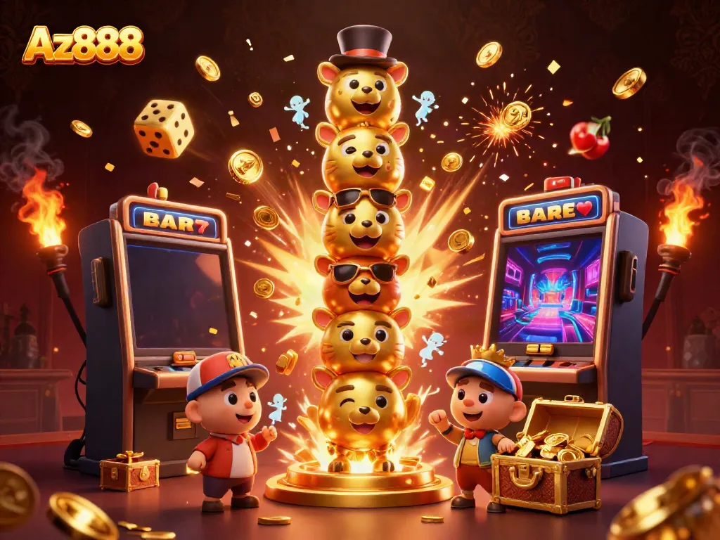 Experience Az888's vibrant casino world with golden totem, slots, and jackpot excitement.