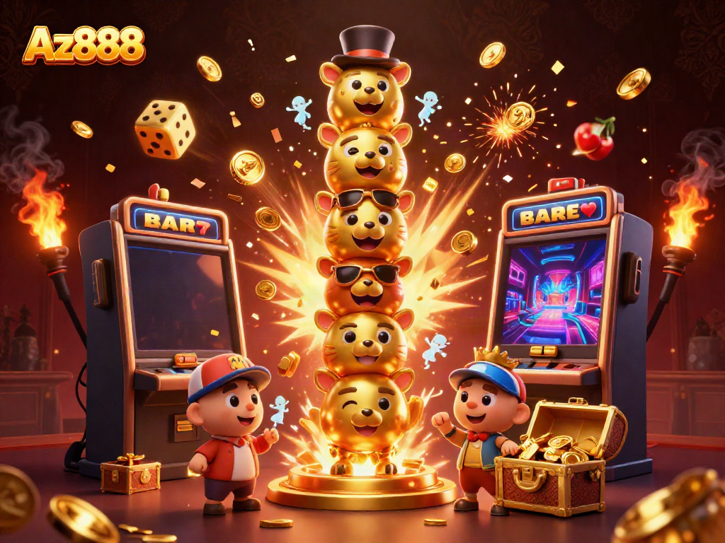 Experience Az888's vibrant casino world with golden totem, slots, and jackpot excitement.
