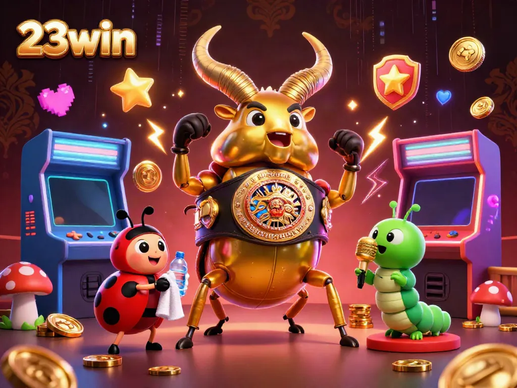 Engage with thrilling games at 23win, featuring a dynamic casino scene with vibrant characters.