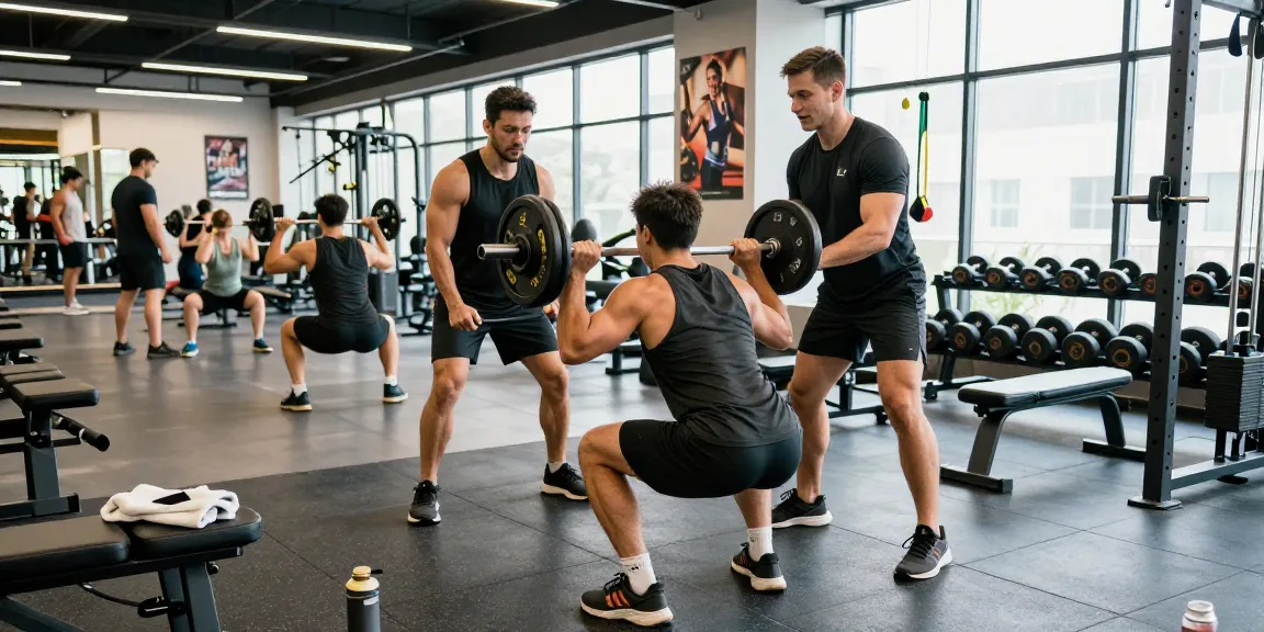 An active gym scene showing a member lifting weights at the Anabolika Shop fitness center, surrounded by motivational elements and equipment.