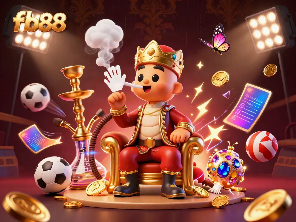 Experience vibrant gaming with fb88's 3D casino-themed illustration showcasing sports elements and rich colors.