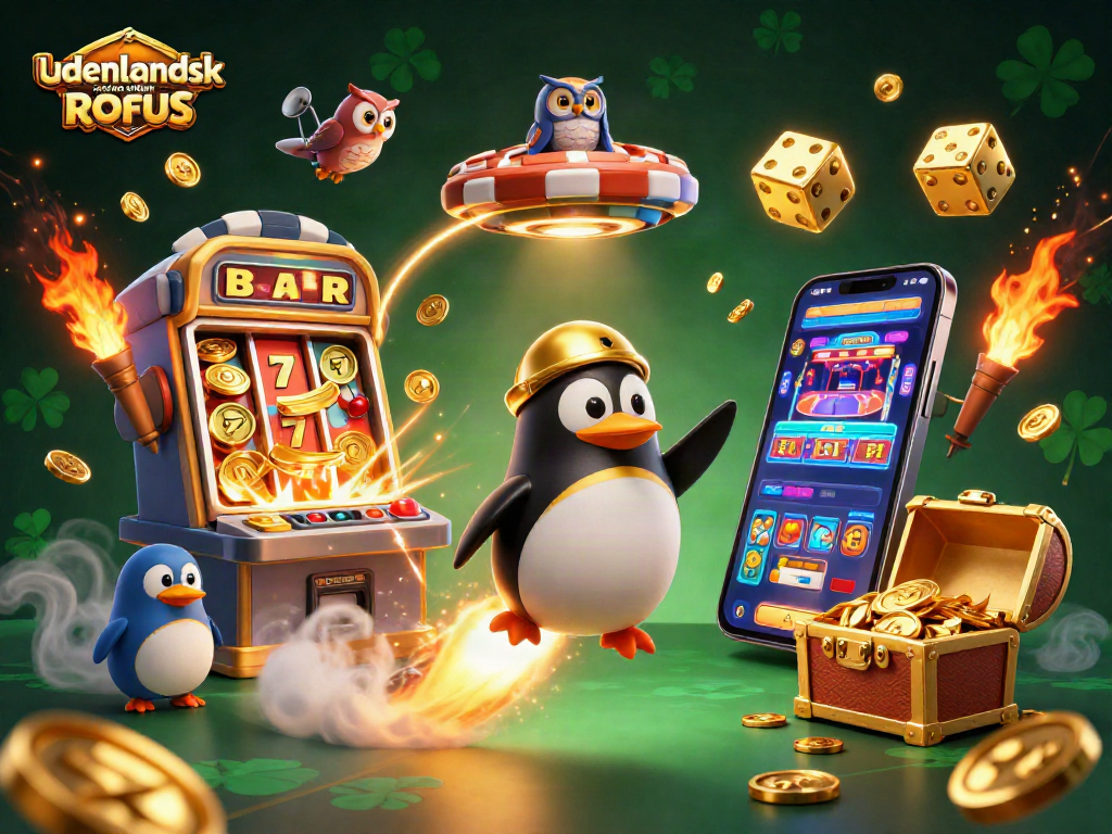 Experience the thrill at udenlandsk casino uden ROFUS with a dynamic scene of gaming elements and excitement.