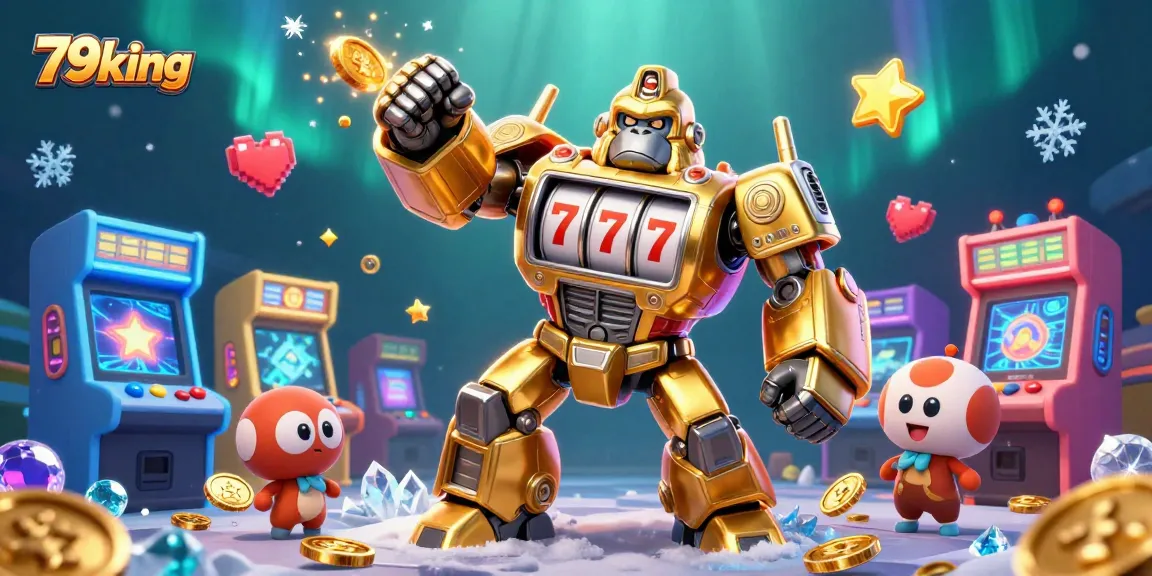 Experience thrilling gameplay with 79king's dynamic 3D golden gorilla mech and vibrant gaming elements.