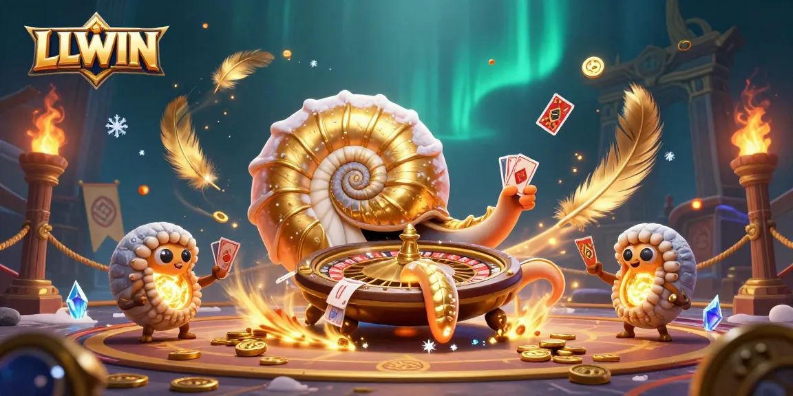 Place your bets with LLWIN in an exhilarating cartoon scene featuring a giant nautilus as a roulette wheel.