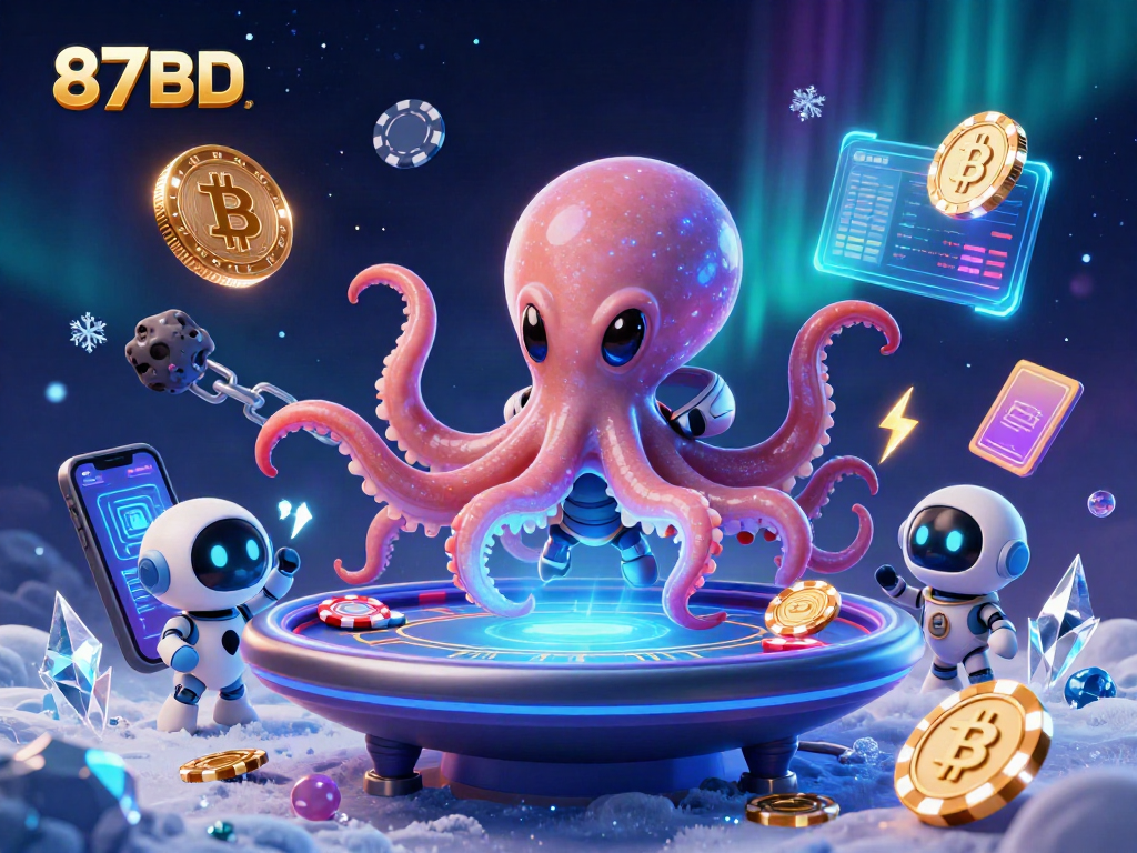Engage in dynamic poker with the 87BD alien octopus in a vibrant cosmic setting.