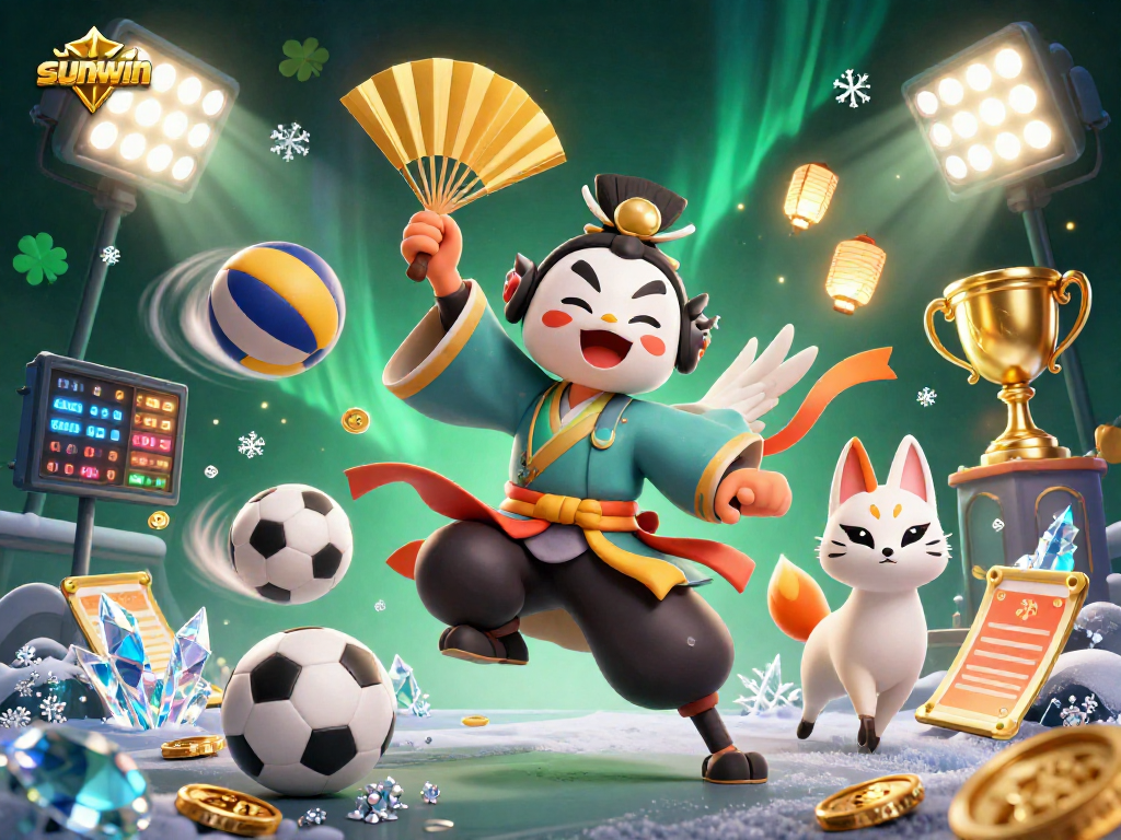 Experience sunwin's dynamic gaming world with 3D characters in a vibrant casino scene.