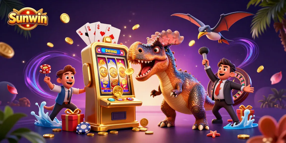 Catch golden coins at Sunwin while a pachycephalosaurus celebrates a jackpot!
