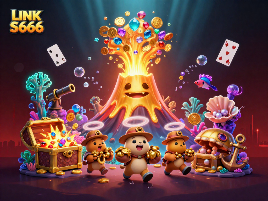 Discover winning moments with LINK S666 in this vibrant casino-themed 3D illustration.
