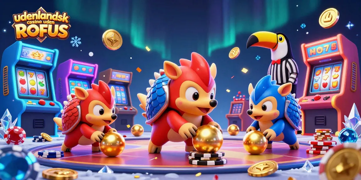 Experience fun at udenlandsk casino uden ROFUS with rival pangolins playing amidst colorful casino elements.