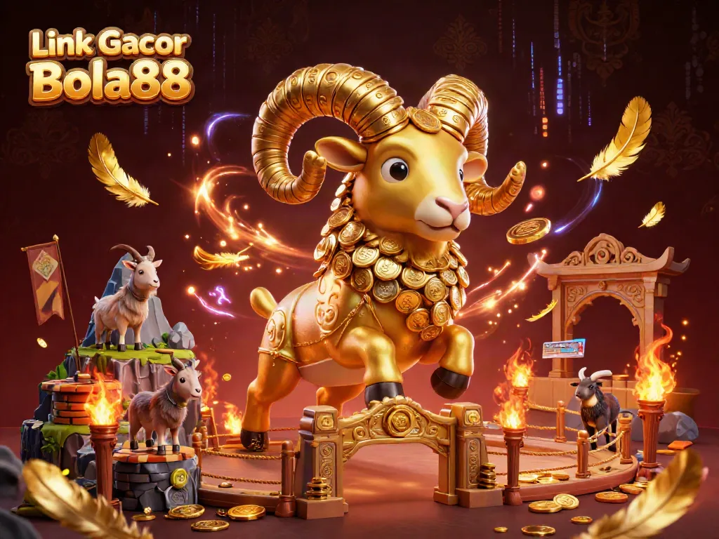 Experience thrilling action with Link Gacor Bola88, featuring a golden ram amidst fortune and excitement.