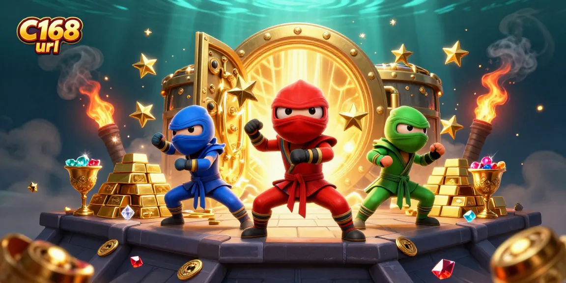 Experience thrilling action with C168 url at the vibrant casino, showcasing golden treasures and ninja ninjas.