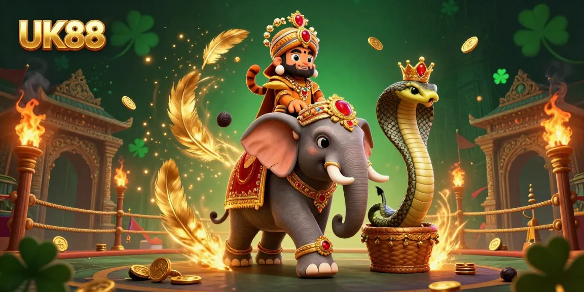 Engage in thrilling adventures with UK88's vibrant 3D casino illustration, showcasing a tiger and elephant.